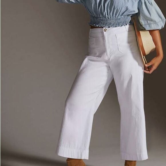 Anthropologie the Colette white crop wide leg jeans size 34p - Picture 2 of 13